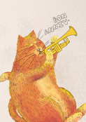 Chat joyeux avec trompette d'anniversaire
